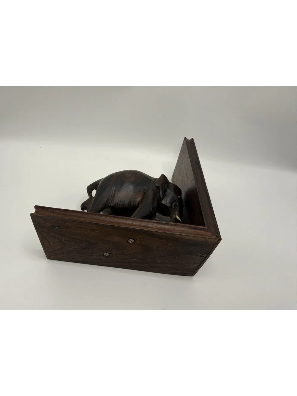 Vintage Hand Carved Wood Elephant Bookend Burl wood w/tusks